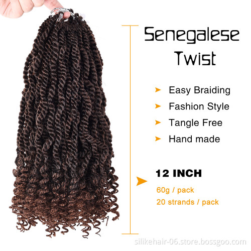 Senegalese Twist Hair for Women Kinky Curly Twist Ombre Black Red Brown Crochet Braiding Hair Synthetic Hair Extensions